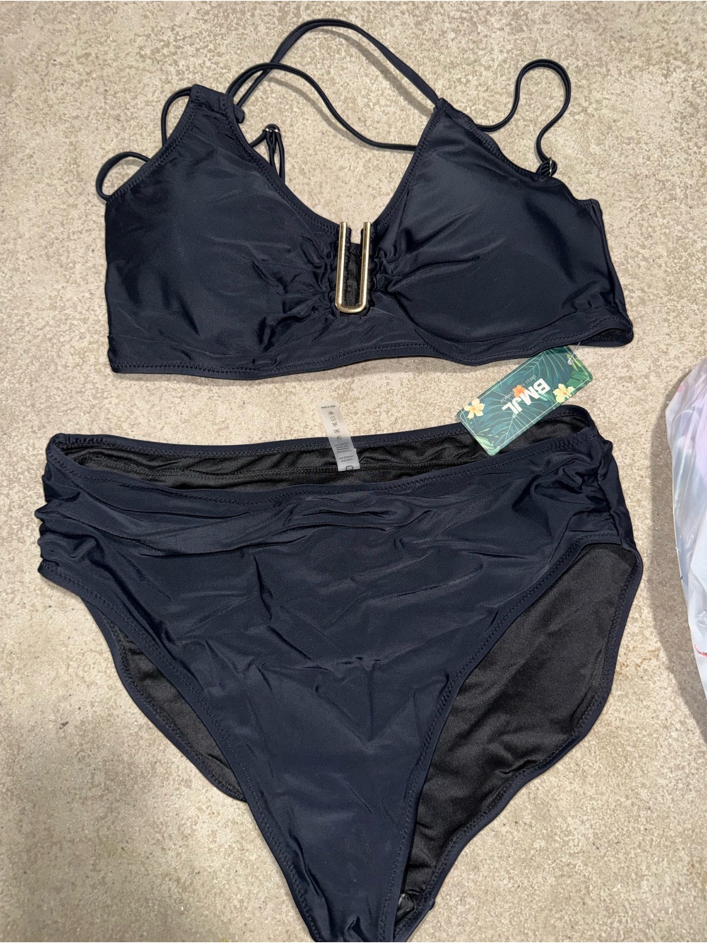 Black Two-Piece High-Waist Bikini Set with Center Accent